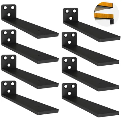 Immagine prodotto di Supporti per mensole, 8 pezzi - Montaggio a parete - Metallo nero - Resistenti agli urti - Capacità di carico 75 kg - Installazione semplice - Staffe per mensole