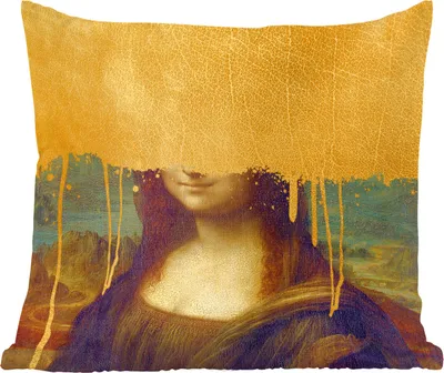 Produktbild von MuchoWow® Zierkissen Sofakissen Wohnzimmer Dekokissen 40x40 cm Mona Lisa - Gold - Da Vinci - Foto Kissen - Schlafzimmer Dekoration