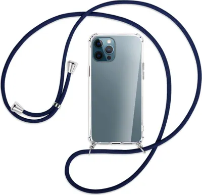 Produktbild von Handykette Backcover-Schutzhülle mit Band (Metall silberfarben) für Apple iPhone 12 Pro Max - dunkelblau
