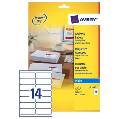 Produktbild von Avery White Address Label - Inkjet - J8163, Weiß, 99,1x38mm