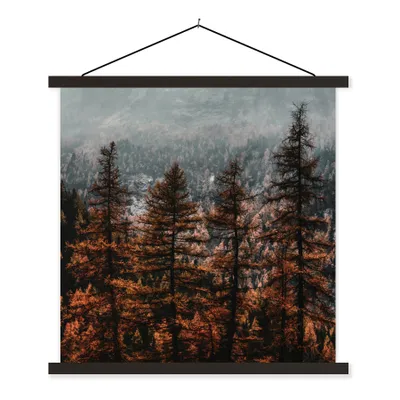 Produktbild von MuchoWow® Textilposter Bäume - Nebel - Winter 60x60 cm mit schwarzem Rahmen - Posteraufhänger
