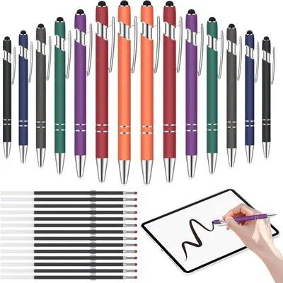 Productafbeelding van Balpennen met stylus tip - Set van 14 - 2 in 1 schrijfpennen met 28 navullingen - Intrekbare balpennen zwarte inkt 1.0mm