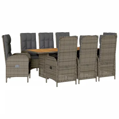 Immagine prodotto di vidaXL set da pranzo da giardino da 9 pezzi con cuscini in polirattan grigio