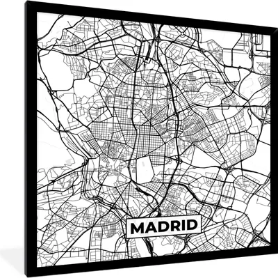 Produktbild von MuchoWow® Gerahmtes Poster Madrid - Schwarz und weiß - Stadtplan - Karte 40x40 cm - Poster mit Schwarzem Bilderrahmen Wandposter Rahmen Foto Bilder - Mit Rahmen - Wanddekoration Schlafzimmer