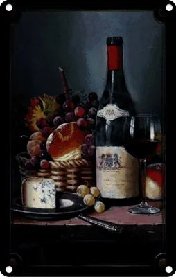 Produktbild von vianmo Blechschild 30x20 cm Kunst Stillleben Rotwein Käse Obst Essen Trinken
