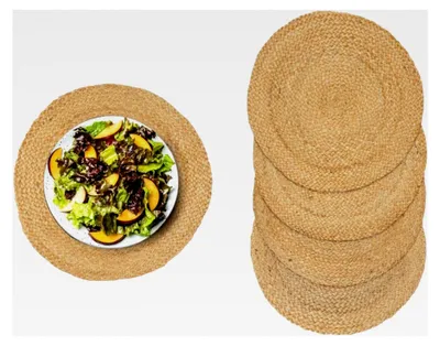 Produktbild von Rundes Jute Tischset 38 cm – Platzmatte Platzset Platzdeckchen Platzdecke – Natur Uni – Handgefertigte Tischdeko Untersetzer für Esstisch im Boho Stil