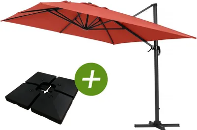 Immagine prodotto di Ombrellone decentrato in alluminio SUN 4 - Rettangolare - 3 x 4 m - Rosso  - Piastrelle incluse