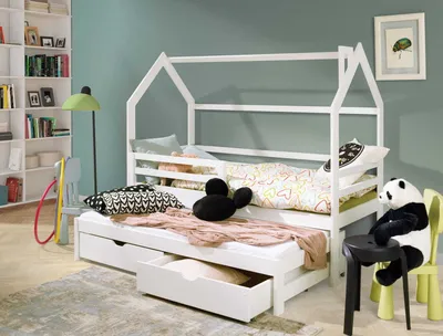 Produktbild von Hausbett Kinderbett MERET 200x90cm Kiefer Massiv Weiß inkl. Zusatzbett
