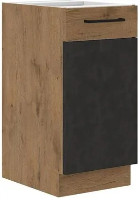 Image de Meuble Bas Cuisine ROCK, 1 Porte, 40 x 82 cm, Mélaminé Chêne Lancelot et Gris Matera