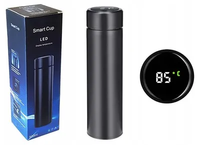 Obrázek produktu pro alpina Digitální termoska - termoska 480 ML - na studené a horké nápoje - digitální ukazatel teploty - včetně filtru SUS304 - uzávěr proti vytečení - černá - nerezová ocel
