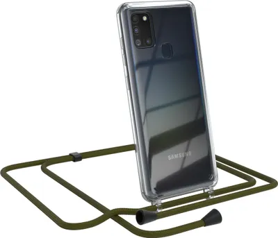Produktbild von EAZY CASE Handykette kompatibel mit Samsung Galaxy A21s, Handyhülle mit Umhängeband, Handykordel, Schutzhülle Clear, Band in Grün