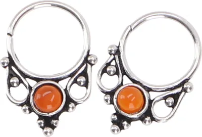 Produktbild von Creole, Septum Ring, Nasenring, Nasenpiercing, Mini Ohrring, Ohrpiercing Karneol - Modell 2, Orange, SterlingSilber, Silberohrringe