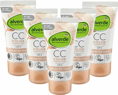 Produktbild von 5 x  alverde Naturkosmetik - Tagescreme / Gesichtscreme cc Color Correction Perfekter Teint LSF 6   (5 x 50 ml)
