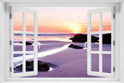 Produktbild von Wallario Poster mit Fenster-Illusion: Sonnenuntergang am einsamen Strand, Größe: 61 x 91,5 cm (Maxiposter)