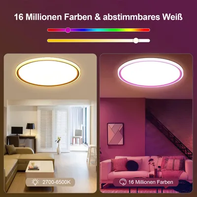 Produktbild von Smart LED Deckenleuchte 24W RGBW Dimmbar WiFi Deckenlampe mit Fernbedienung, Kompatibel mit Alexa Google Home
