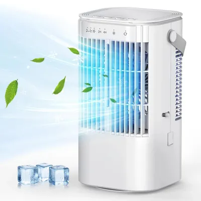 Produktbild von Mini Luftkühler, 900 ml Wassertank, 3 Geschwindigkeiten, USB-C, Verdunstungskühlung, leise, kompakt – Weiß