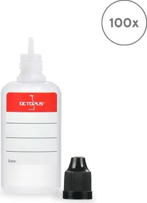 Produktbild von 100 Plastikflaschen 30 ml LDPE, G14, Tropfeinsatz, Deckel schwarz