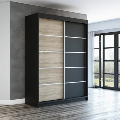 Produktbild von Schwebetürenschrank, 2-türig Schrank! Moderne Garderobe für Kleidung. Verschiedene Farben (Weiß, Schwarz, Somona) Kleiderschrank PARIS 160 cm