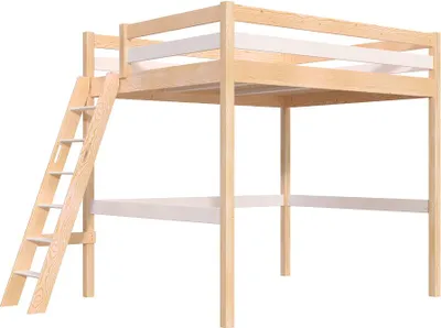 Produktbild von Hochbett aus holz Sylvia 160x200 schräger Leiter - Naturlack/Weiß