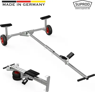 Immagine prodotto di Carrello alaggio pieghevole per piccole imbarcazioni e gommoni Optimist rimorchio a mano carrello per barca SUPROD TR200-B, PU, Ø 200 mm, nero/rosso