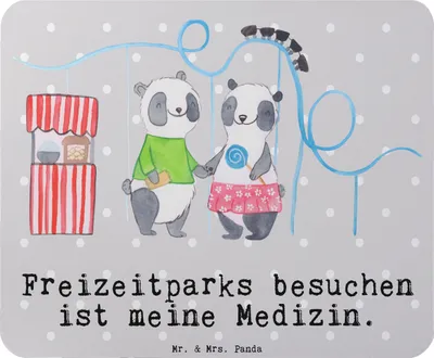 Produktbild von Mr. & Mrs. Panda Mauspad Pandas Freizeitpark besuchen - Grau Pastell - Geschenk, Mousepad, Achterbahn fahren, mousematte, laptop, pc, Mouse Pad