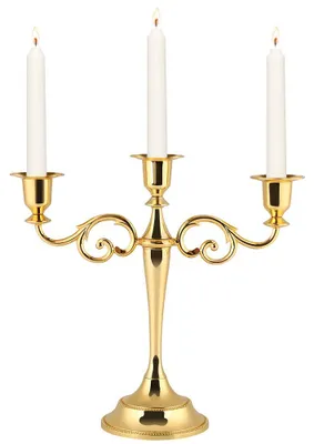 3-armige Metall-Kerzenhalter, gold, 10,5 x 25 cm