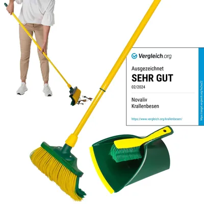 Produktbild von Novaliv Krallenbesen Set 30 cm Holz mit Teleskopstiel gebogenen Borsten mit Kehrgarnitur Gartenbesen Straßenbesen Kehrbesen (Besen + Kehrschaufel Set Krallenhandfeger, 30 cm)