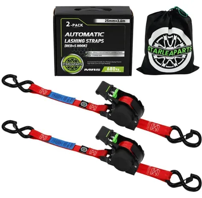 Obrázok produktu pre Automaticky navíjacie popruhy s S-háčikmi, 2 kusy, 25 mm x 3,6 m, červené