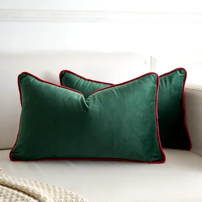Zdjęcie produktu dla Zestaw 2 poszewek na poduszki z aksamitu, ciemnozielone, 30 x 50 cm