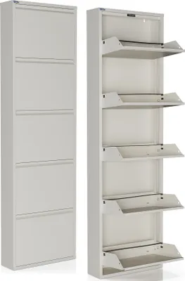 Produktbild von Dublin Schuhschrank Metall Schuhregal Schuhkipper Schuh Kipper Schuh Ablage Schrank 5-türig Weiß 50x168,5 cm