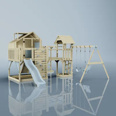 Produktbild von OutdoorToys Spielturm Knut aus Holz in Blau Babyschaukel