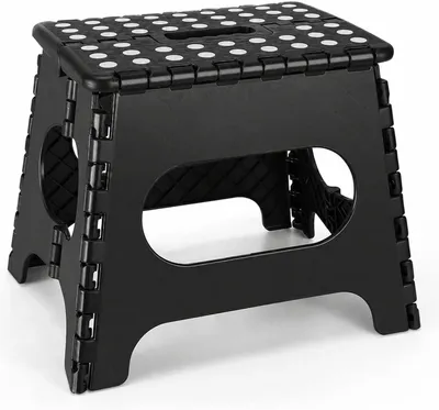 Obrázok produktu pre Skladacia stolička 27 cm, čierna, nosnosť 150 kg, protišmykový povrch, rukoväť, pre kempovanie