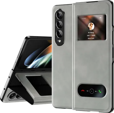 Produktbild von Galaxy Z Fold4 Hülle, Schlank Flip Leder View-Fenster Schutzhülle mit Standfunktion für Samsung Galaxy Z Fold 4 5G Grau