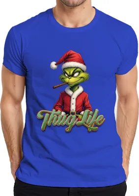 Produktbild von Thug Life Grinch Joint Weed Cannabis Kiffen - Weihnachten Christmas Xmas Herren T-Shirt, Blau, M