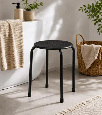 Produktbild von Practo Home Hocker – Metallhocker – Stapelbar – Schwarz – 45,5 cm – Belastbar bis 100 kg, KI-generiertes Bild