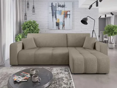 Produktbild von Ecksofa mit Schlaffunktion Sofa DAGNY in Stoff Poso Hellbraun Ottomane Rechts