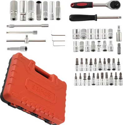 Image de Jeu de 53 pièces : clé à douille 1/4", cliquet, embouts, métrique, six pans