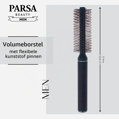 Produktbild von Rundbürste Haarbürste für Herren - 20 Reihen - 340 Borsten - Schwarz - Antistatische Nylonstifte - 23 x 4 x 4 cm