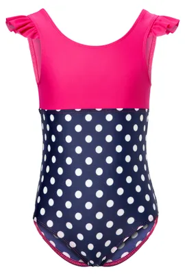 Image de Maillot de bain une pièce pour fille, séchage rapide, protection UV 50, MS10-443 (rose/bleu marine/à pois, taille 110)