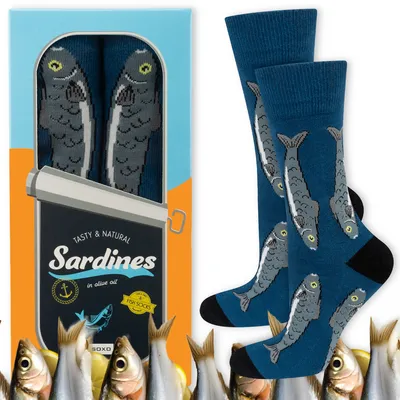 Produktbild von Lustige Herren-Baumwollsocken SARDINEN Gr. 40-45 von SOXO – Geschenk für Männer zum Geburtstag