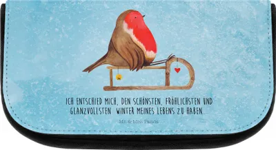 Produktbild von Mr. & Mrs. Panda kosmetiktäschchen Rotkehlchen Schlitten - Eisblau - Geschenk, Kulturbeutel, Organizer, kosmetik, Kosmetiktasche, Weihnachten, Vogel, kulturtäschchen