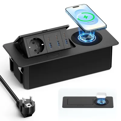 Obrázek produktu pro Zásuvka s vestavěnou funkcí bezdrátového nabíjení Qi (15 W) a 6 USB porty