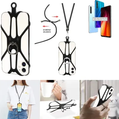 Produktbild von K-S-Trade 3in1 Handykette Handyband Handykordel Halsband Smartphone-Ring Handy-Ring kompatibel mit Xiaomi Redmi Note 8 2021 Fingerhalterung Handyring