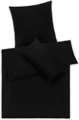 Produktbild von Blumtal Premium Mako Satin Baumwolle Bettwäsche Set 135 x 200 cm mit Kissenbezug 80x80 cm - Superweiches Bettbezug Set mit edler Glanz Optik und Gleichfarbigen Reißverschlüssen, Schwarz