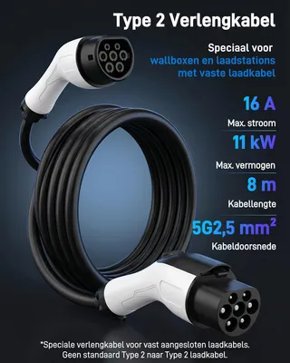 Obrázok produktu pre Nabíjací kábel – predlžovací kábel, typ 2, 11 kW, 8 metrov, 16 ampérov