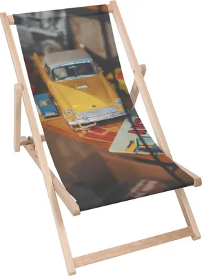 Produktbild von Dreamroots Liegestuhl klappbar Holz bis zu 130 kg, Sonnenliege klappbar mit 3-stufiger Neigungsregulierung der Rückenlehne, Vintage Vehicle
