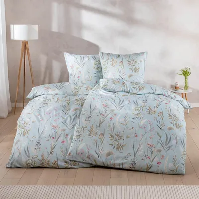 Produktbild von Estella Mako-Satin Bettwäsche 135x200 Rieke azur Gräser Wiesenblumen 7530-640