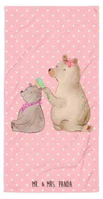 Produktbild von Mr. & Mrs. Panda Badehandtuch Bär Kind - Rot Pastell - Geschenk, Duschhandtuch, Familie, Reisehandtuch, Muttertag, Handtuch, Duschtuch, Mama, Bären, Strandtuch