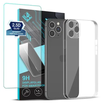Produktbild von Handyhülle für Apple iPhone 11 Pro mit 9H Displayglas Displayschutz Hülle Transparent Flexibel Elastisch Case Cover Backcover Schutzhülle