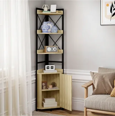 Produktbild von BALCONERA Eckregal Bücherregal, 4 Ebenen Eck-Bücherregal, Standregal Lagerregal, 32 x 32 x 179 cm , Beige